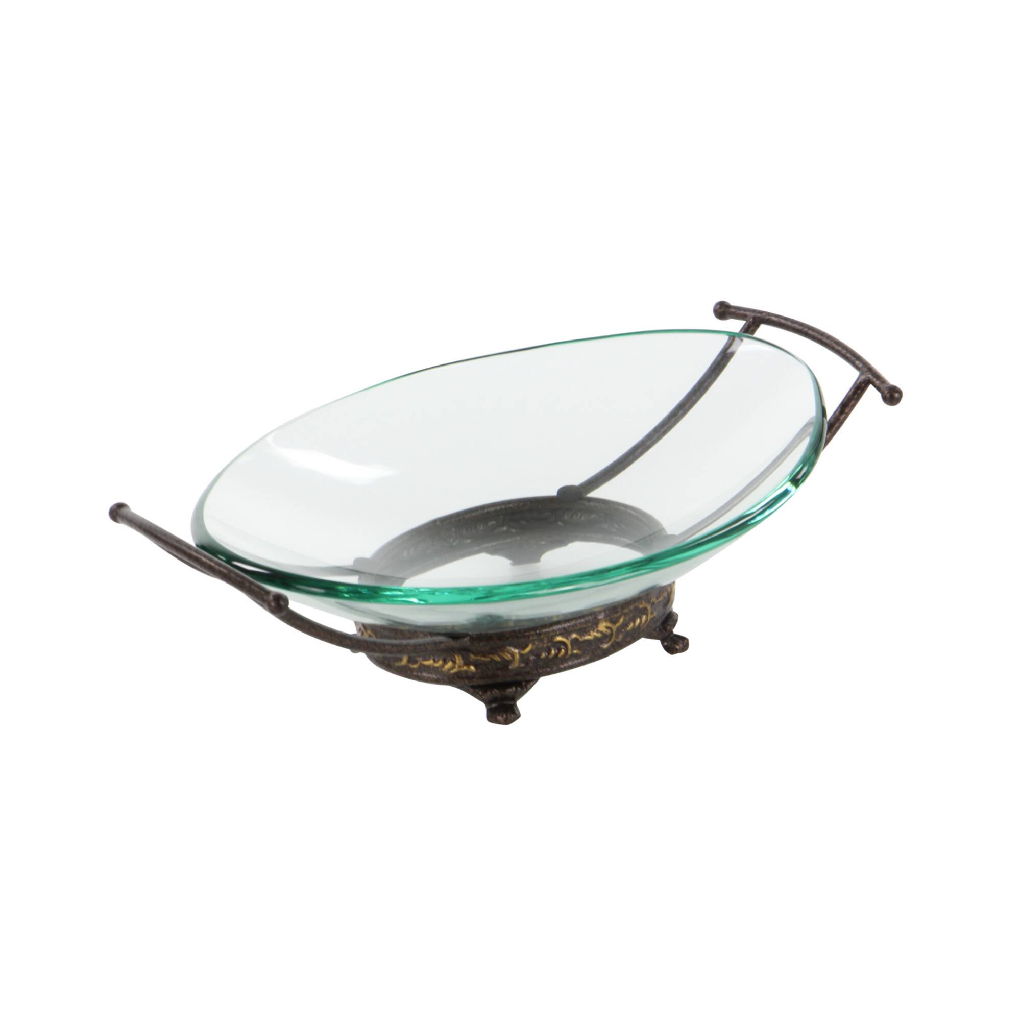Gold Glass and Metal Traditional Serving Bowl, 5" x 17" x 11"